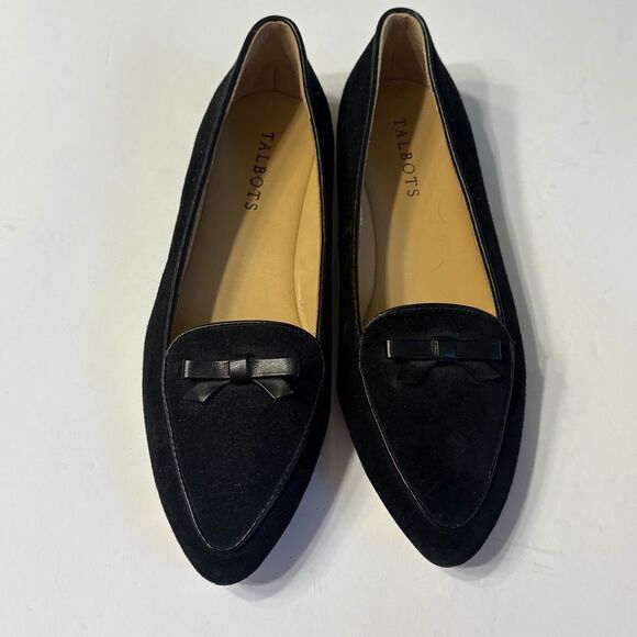 Talbots Women’s Black Suede Pointed Toe Flats with Bow Size 7 - Picture 1 of 7